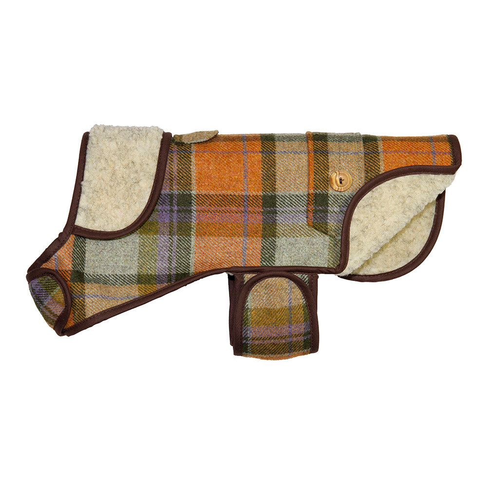 Earthbound Tweed Sherpa Dog Coat Orange Check