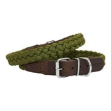 Earthbound Braided Nylon Leather Dog Collar Green