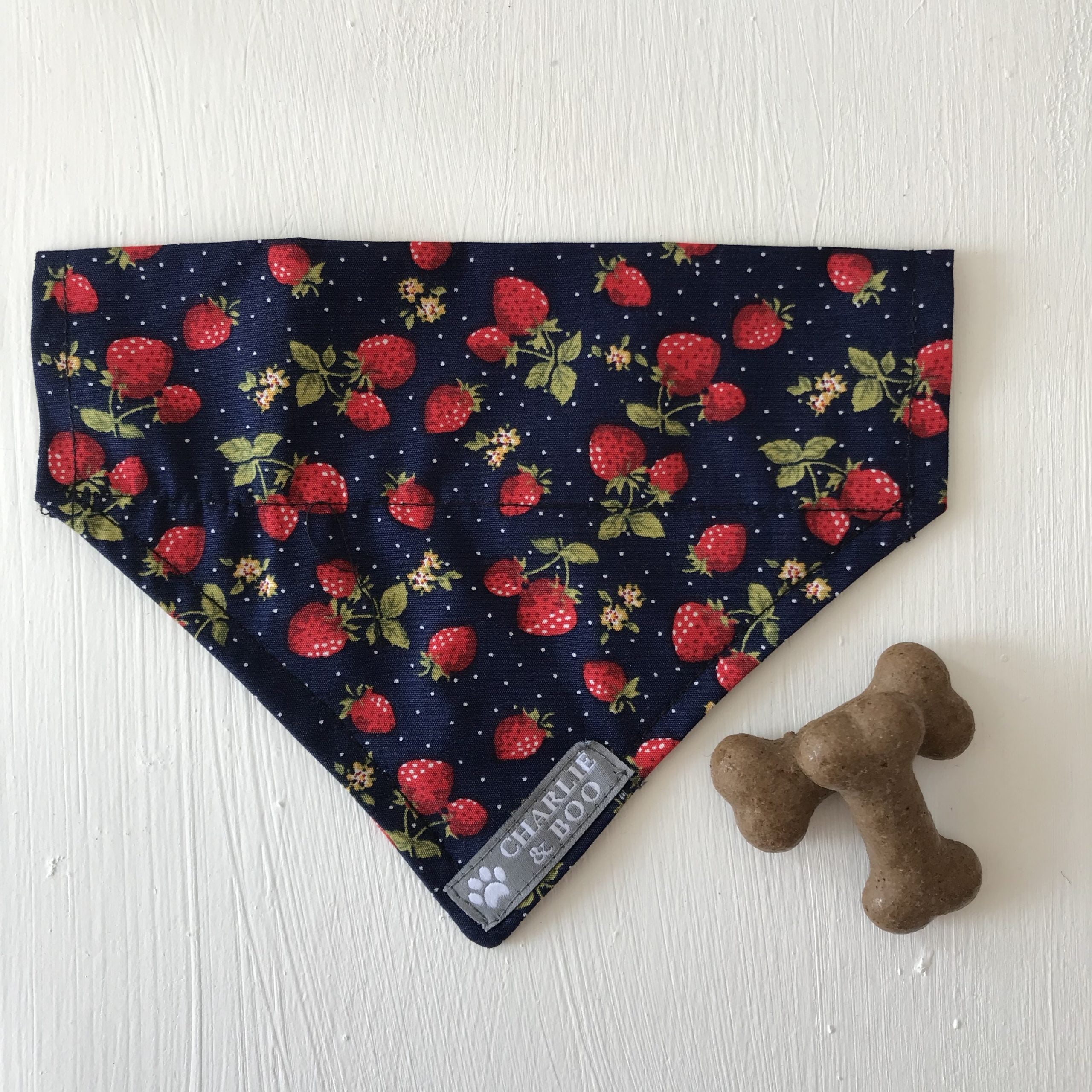 Charlie & Boo Navy Strawberry Dog Bandana