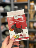 Gourmet Moist Christmas Sausages for dogs, Turkey and Cranberry.