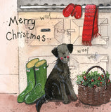 Festive Kitchen Dog & Wellies Christmas Card 5 Pack