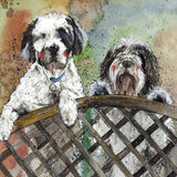 Scruffy Dogs on the Fence Greeting Card