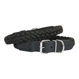 Earthbound Braided Nylon Leather Dog Collar Black